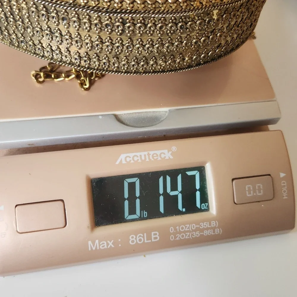 Vintage Handmade Brass Mother of Pearl Mosaic Crossbody Clutch Purse Bohemian
